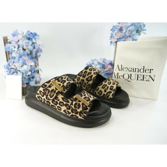Alexander McQueen Shoes - Alexander McQueen Oversized Leopard Suede Hybrid Slide Sandals 38 NIB